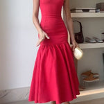 Margovil U Neck Sleeveless Ruffle Bodycon Midi Dress