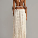 Margovil Frilled Halter Open Back Crop Top and Pleated Maxi Skirt Set