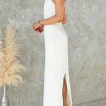 Halter Sleeveless Back Slit Waisted Maxi Dress