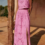 Margovil Lace Hollow Out Slit A-line Maxi Skirt