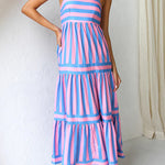 Margovil Spaghetti Strap Tiered Color Block Striped Maxi Dress