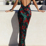 Margovil Spaghetti Strap Open Back Floral Print Maxi Dress