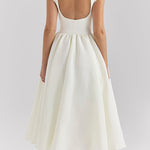 Margovil Cap Sleeves Open Back Waisted Swing Midi Dress