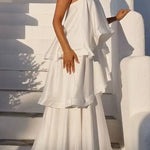 Margovil Adjustable Strap Ruffle Layered Satin Maxi Dress