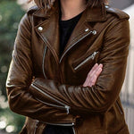Margovil Vintage Lapel Zip Up Faux Leather Moto Jacket