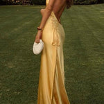 Margovil One Shoulder Open Back Tie Knot Satin Maxi Dress
