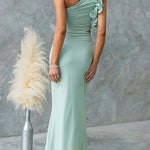 Frill One Shoulder Sleeveless Cut Out Waist Mesh Maxi Dress
