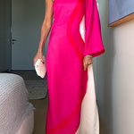 Margovil One Shoulder Long Sleeve Side Slit Tie Dye Maxi Dress