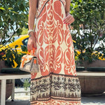 Criss Cross Halter Open Back Printed Maxi Vacation Dress