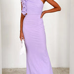 Frill One Shoulder Cut Out Mesh Overlay Bodycon Maxi Dress