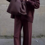 Margovil High Neck Side Zipper Up Sweatshirt and Wide Leg Pants Set