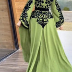 A-line Flared Sleeves Printed Tied Waist V-neck Maxi Dresses