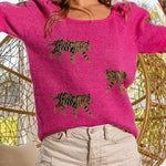 Pullover mit Tiger-Print rosa fuchsia
