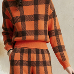 Long Sleeves Contrast Color Plaid Mock Neck Sweater Tops