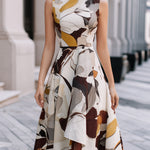 Abstract Floral Sleeveless Fit & Flare Midi Dress