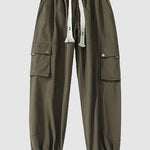 Men's Drawstring Pocketed Cuffed Casual Cargo Pants