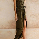 Margovil Crewneck Side Split Irregular Slim Dress