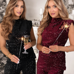 Sleeveless Glitter Sequin Ruched Top