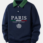 Relax Fit Paris Print Contrast Polo Sweatshirt