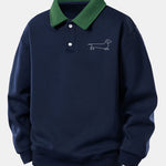 Relax Fit Line Dachshund Print Contrast Polo Sweatshirt