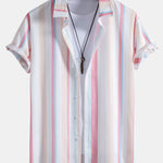 Colorful Striped Print Button Up Shirt & Swim Shorts
