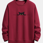 Black Cat Print Relax Fit Sweatshirt & Jogging Pants