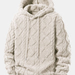 Relax Fit Geometric Jacquard Teddy Fleece Hoodie
