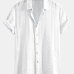 Geometry Rhombus Jacquard Button Up Shirt & Crinkle Textured Straight Leg Pants