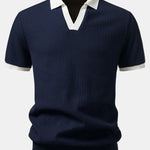 Contrast Knit Waffle Johnny Collar Polo & Slim Fit Tapered Trousers