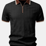 Contrast Trim Textured Zipper Knit Polo & Slim Fit Tapered Trousers