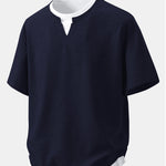 Relax Fit 2 In 1 Notched Collar Waffle T-Shirt