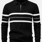 Stripe Zip Knit Ribbed Polo Shirt