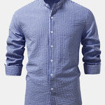 3 Pieces Seersucker Striped Stand Collar Shirt