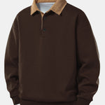 Relax Fit Contrast Corduroy Polo Collar Sweatshirt