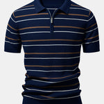 Stripe Waffle Zipper Knit Polo