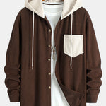 Long Sleeved Contrast Corduroy Hooded Shirt & Straight Leg Corduroy Pants