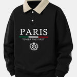 Relax Fit Paris Print Contrast Polo Sweatshirt
