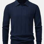 Long Sleeve Stripe V Neck Knit Polo Shirt