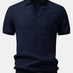 Waffle Johnny Collar Polo With Pocket & Drawstring Knitted Waffle Shorts