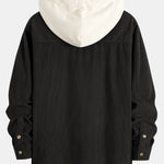 Long Sleeved Contrast Corduroy Hooded Shirt