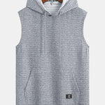 Waffle Sleeveless Hooded T-Shirt With Kangaroo Pocket