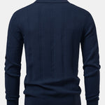 Long Sleeve Stripe V Neck Knit Polo Shirt
