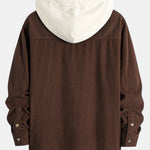 Long Sleeved Contrast Corduroy Hooded Shirt