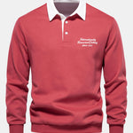 Slogan Print Contrast Polo Collar Sweatshirt
