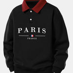 Relax Fit Paris France Print Contrast Polo Sweatshirt