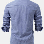 3 Pieces Seersucker Striped Stand Collar Shirt