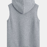 Waffle Sleeveless Hooded T-Shirt With Kangaroo Pocket