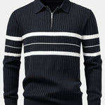Stripe Zip Knit Ribbed Polo Shirt