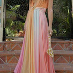 Deep V Neck Sleeveless Rainbow Maxi Dress