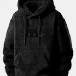 Relax Fit Black Cat Embroidered Teddy Hoodie